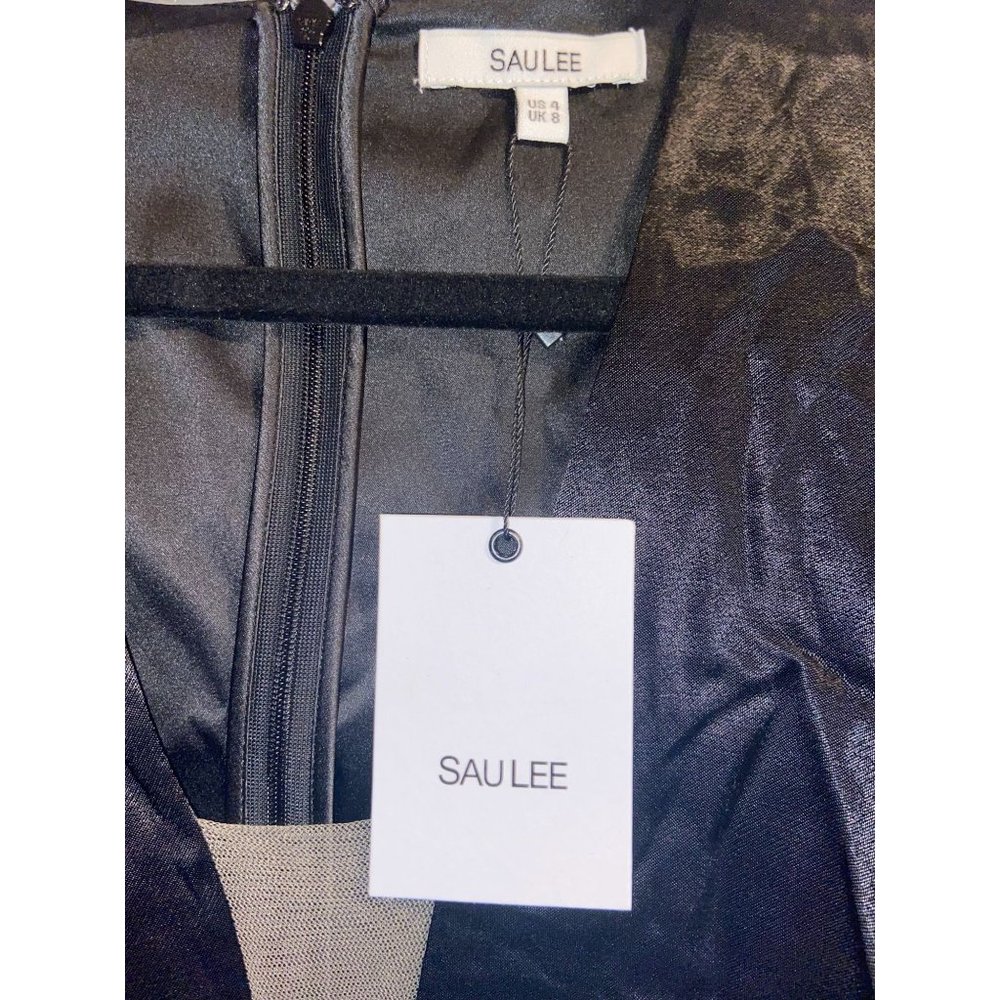 Sau Lee Genevie Black Satin Sleeveless V-Neck Maxi Gown New - Picture 10 of 15